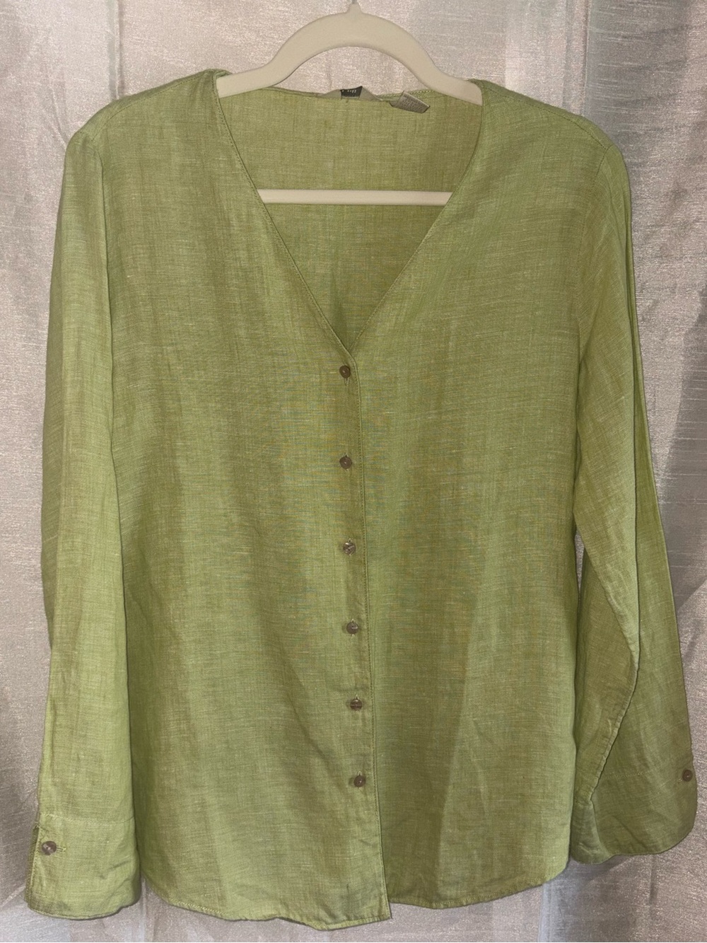 J. Jill Light Green Button-Front Linen Blouse